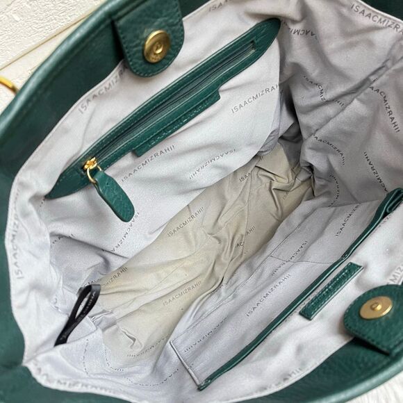 ISAAC MIZRAHI Green Brown Leather Laptop Work Tote Shoulder Bag Bridgehampton - Picture 12 of 12